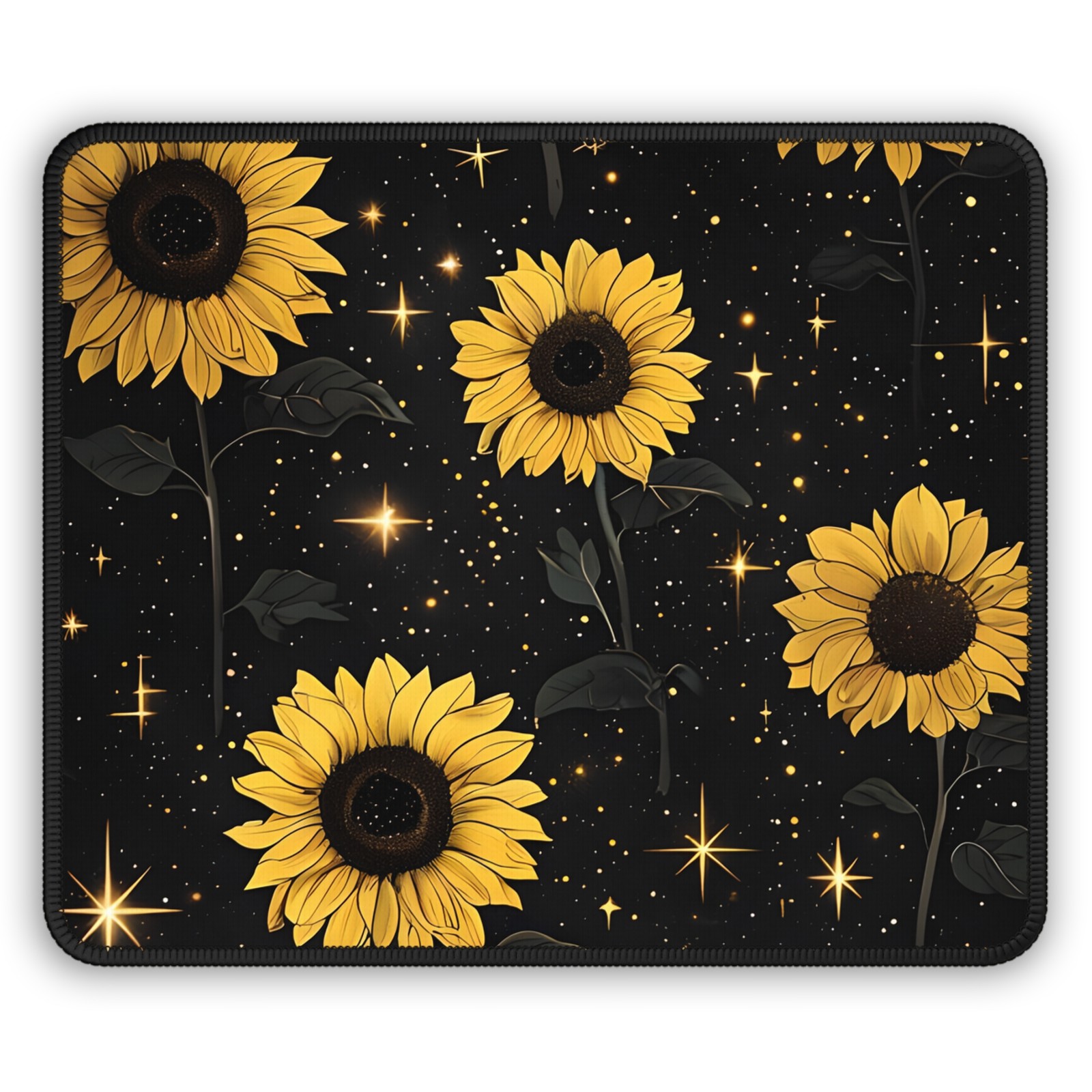 Sunflower Night Sky Gaming Mouse Pad | Stars, Black Background