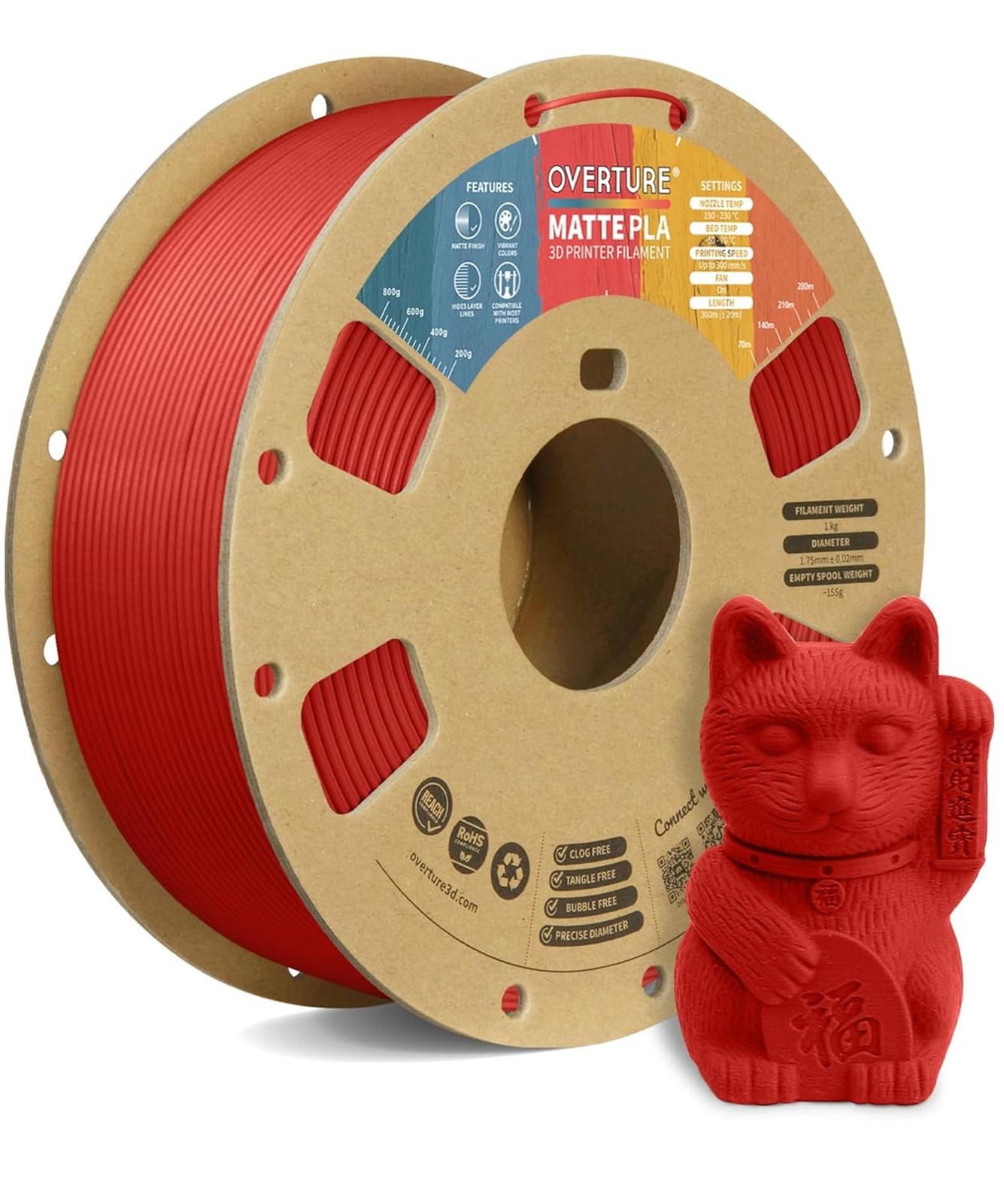 OVERTURE Matte PLA Filament 1.75mm, 1kg Brick Red 1KG,