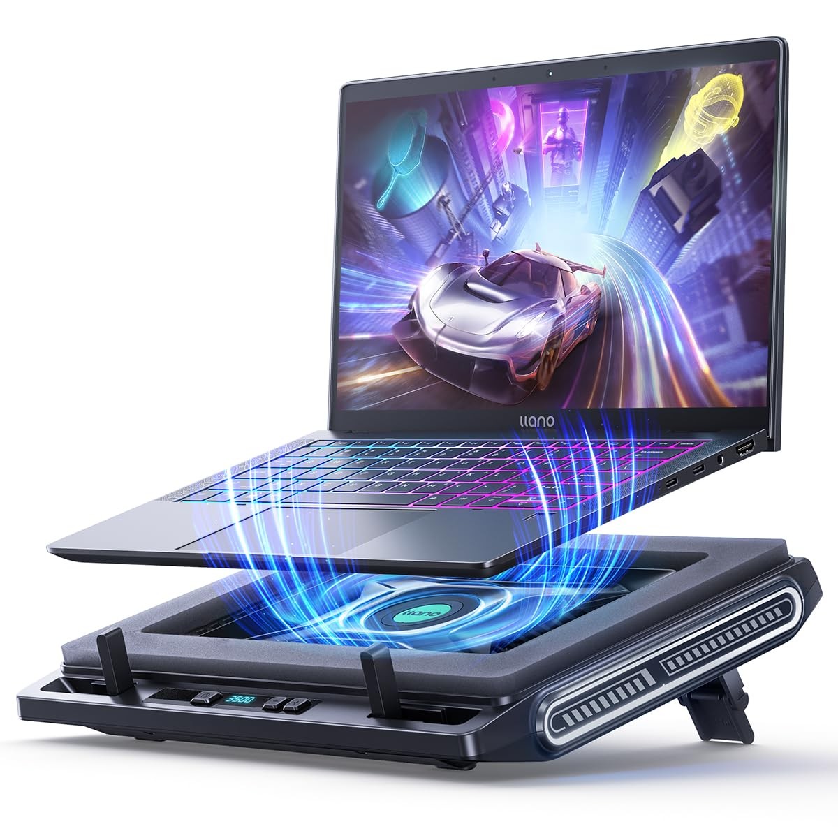 llano Laptop Cooler, Gaming Cooling Pad with 3500RPM Black NO RGB