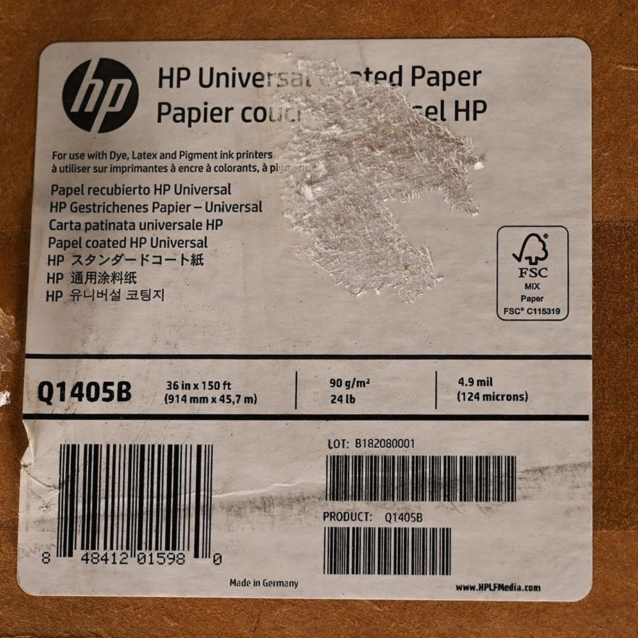 HP Q1405B UNIVERSAL COATED PAPER 36in X 150ft 90 g/m²  24lb 4.9mil (124 MICRONS)