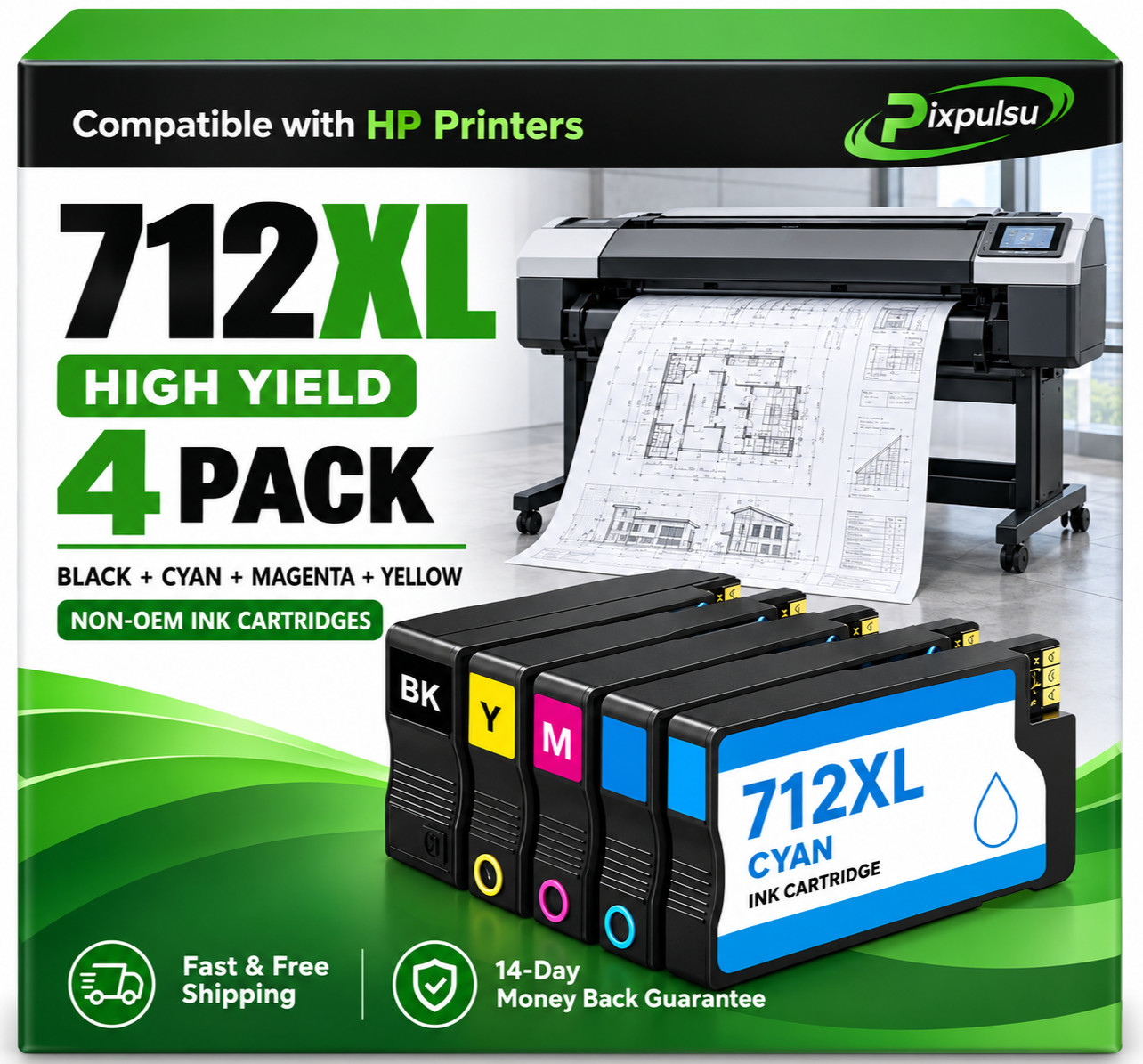 4X 712XL Ink Cartridges for HP for DesignJet T210 T230 T250 T630 T630 T650 T650