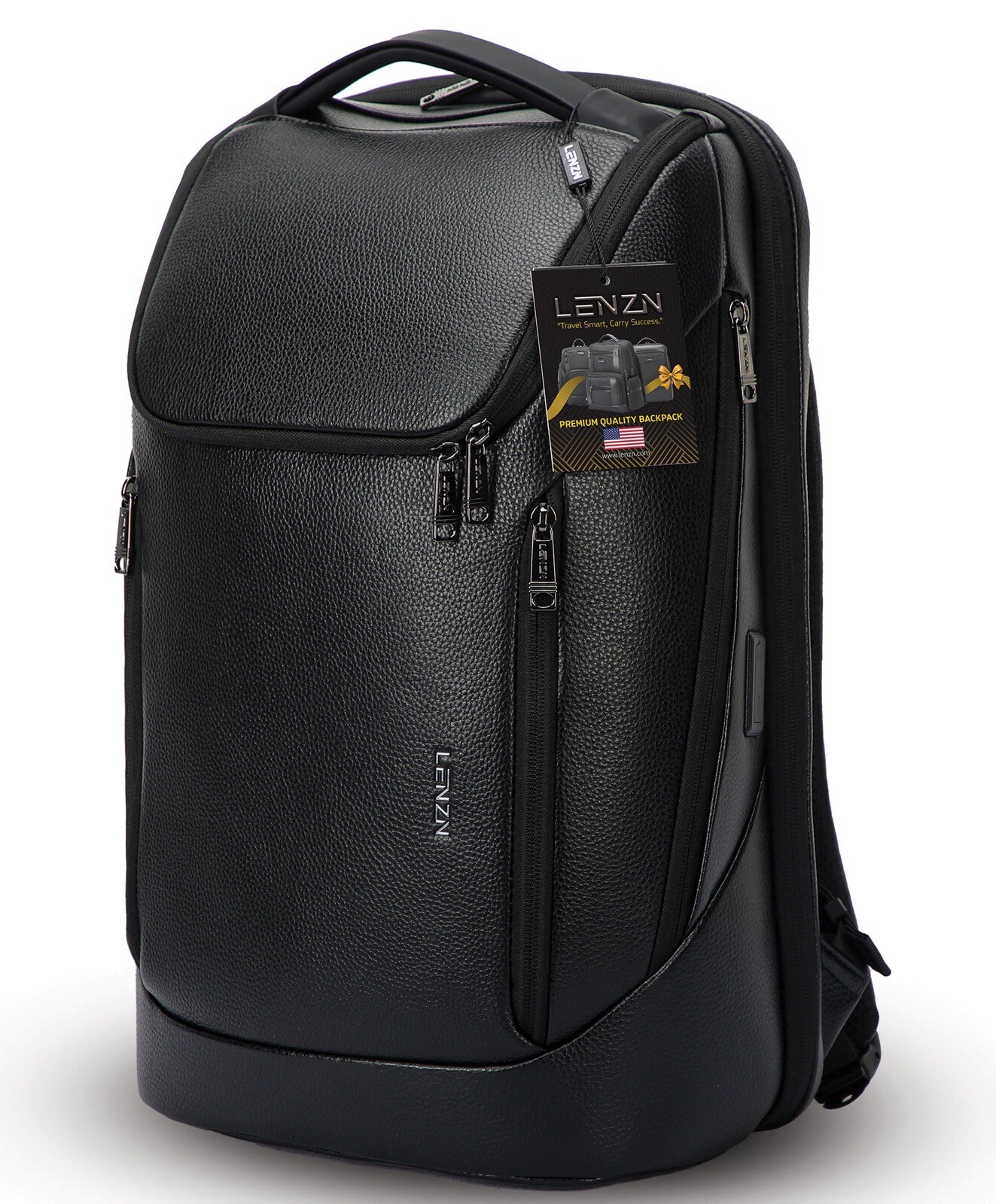 LENZN Leather Business Backpack For Men And Women Fit For 15.6 Inch Laptops +USB