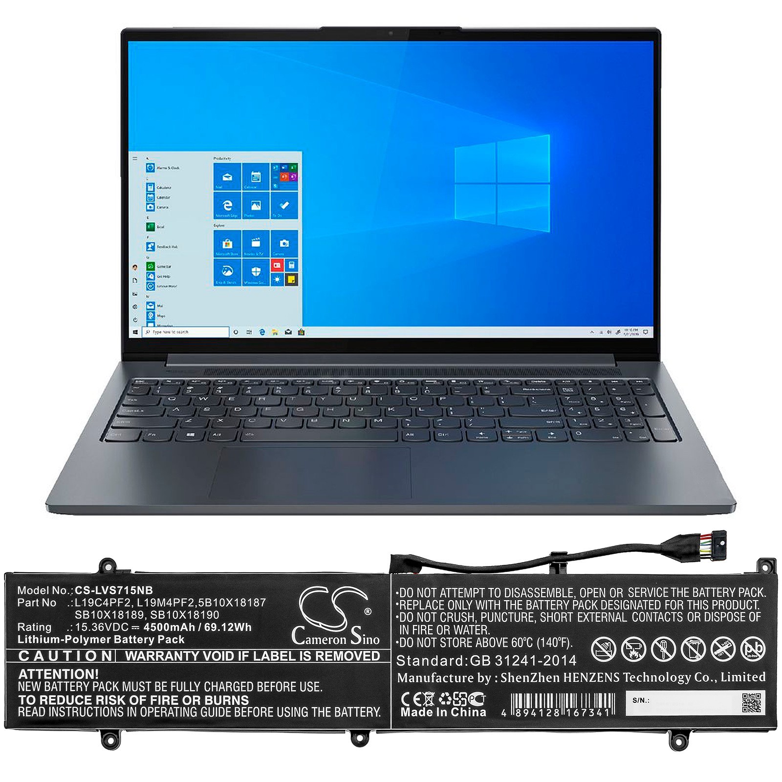 BATTERIE 4500mAh Type L19C4PF2 L19M4PF2 Compatible Lenovo Yoga Slim 7