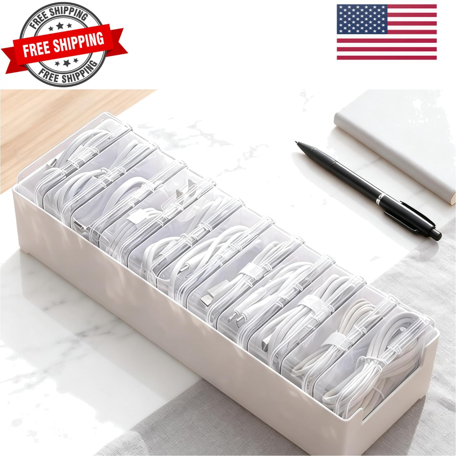 11 Box Cable Organizer Storage Box, Desktop Cable Management with Switch, Pow...