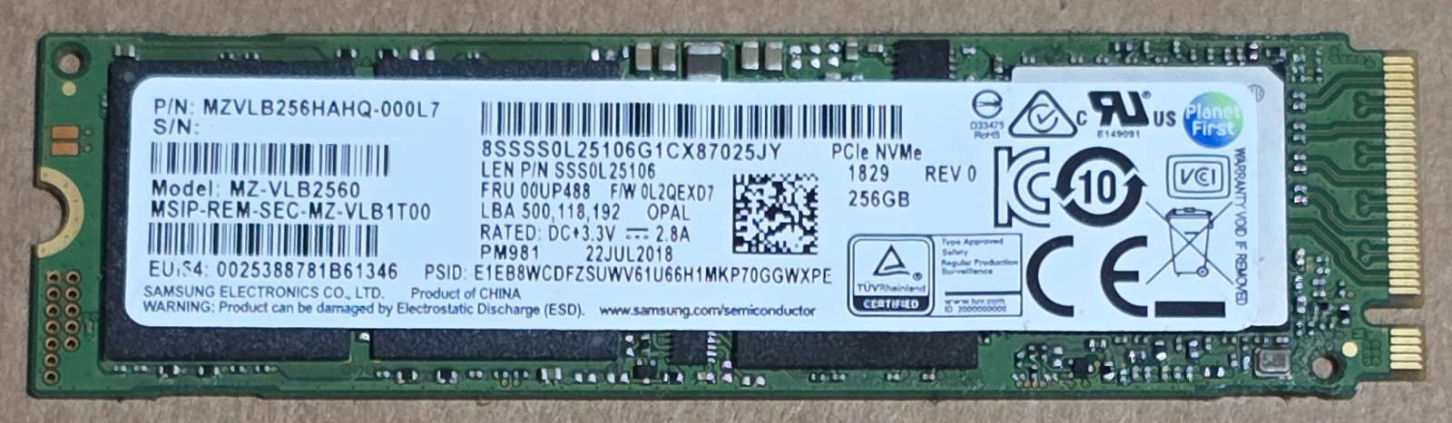 Samsung MZ-VLB2560 256GB M.2 NVMe Internal SSD - Tested Good