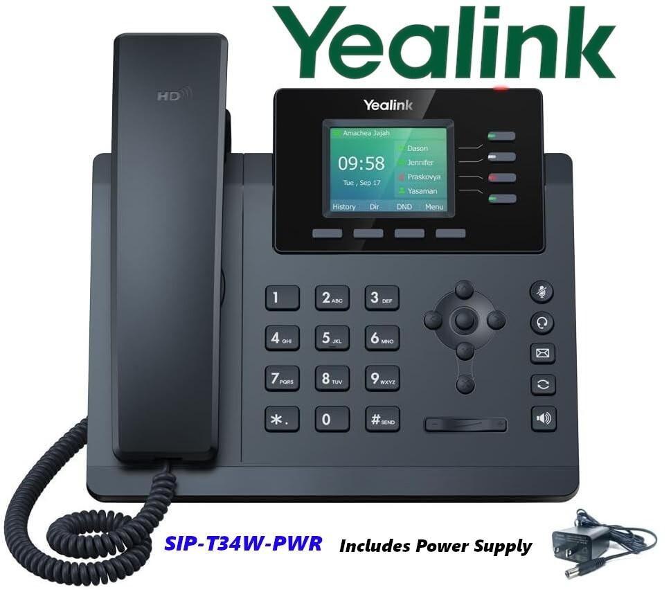 Yealink SIP-T34W-PWR Entry Level IP Phone w/ Power Supply SIP-T34W 4 VoIP Color