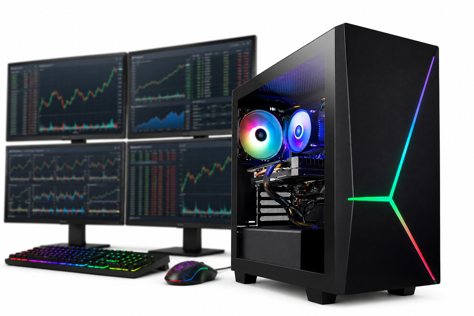 ARGB Desktop Trading PC i7 16GB 1TB SSD M2000 4 Display Multi Monitor Win11 WIFI
