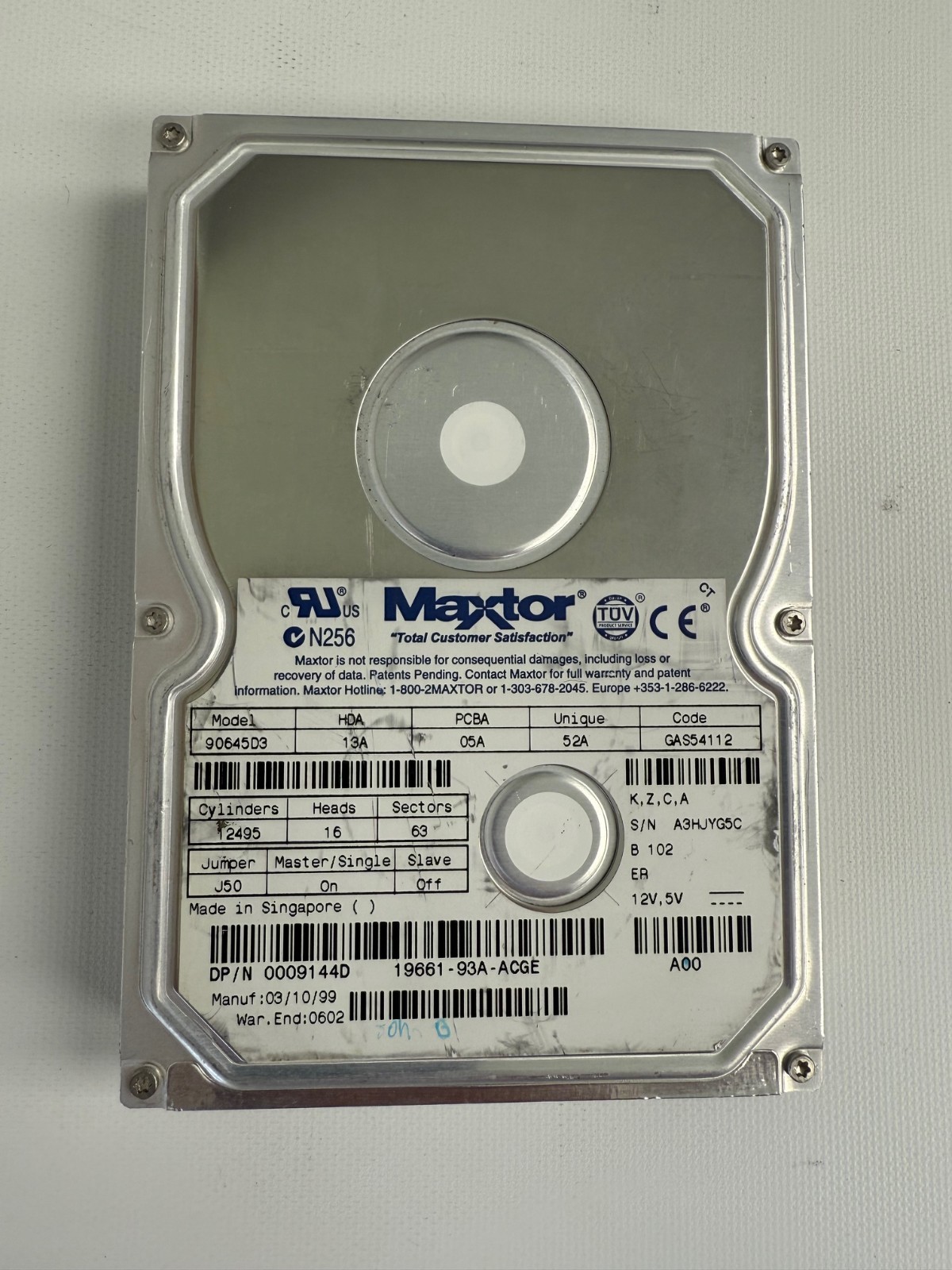 DELL 9144D 6.4GB 3.5  IDE HARD DRIVE MAXTOR 90645D3 WITH WARRANTY