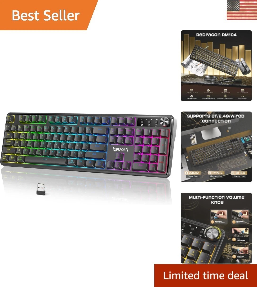 Programmable Wireless Gaming Keyboard with Dynamic RGB & Anti-Ghosting - RM104
