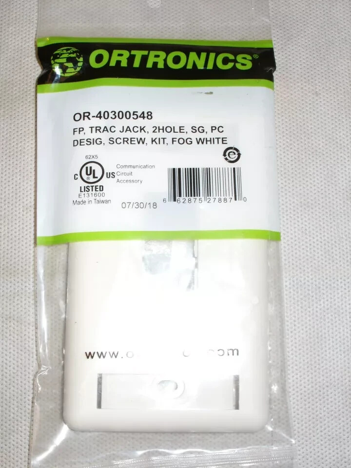 Lot of 2 Ortronics OR-40300548, TracJack Faceplate, Fog White, 2 Port  New