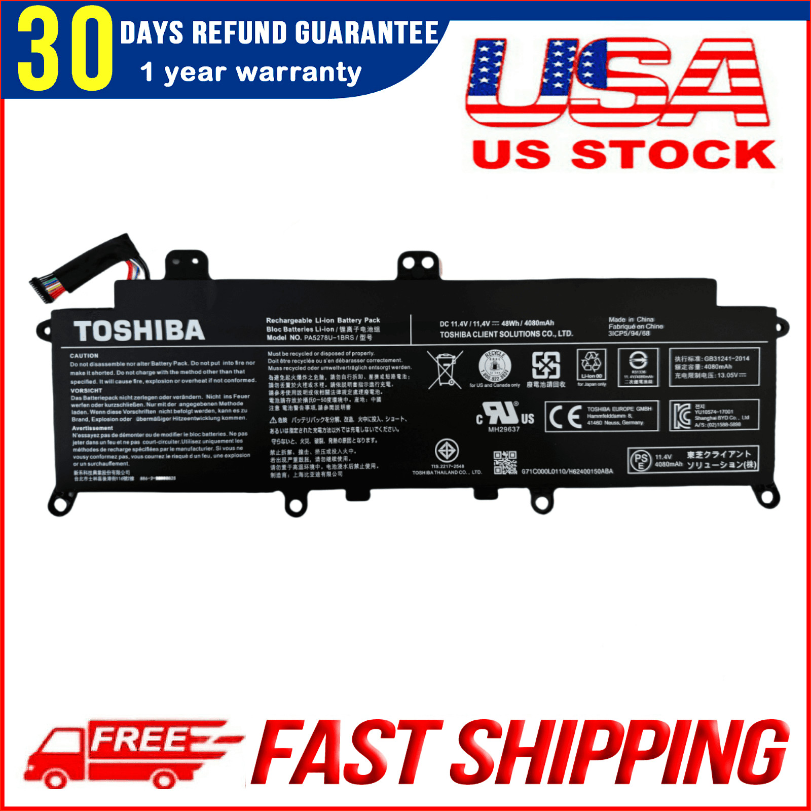 Genuine PA5278U-1BRS Battery for Toshiba Portege X30-D Tecra X40-D X40-E X40-F