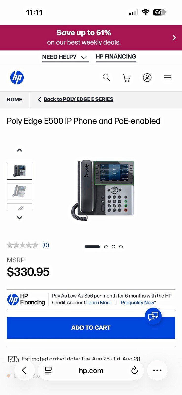 Poly Edge E500 12-Line Corded IP VoIP Phone w/ PoE, Black/Silver