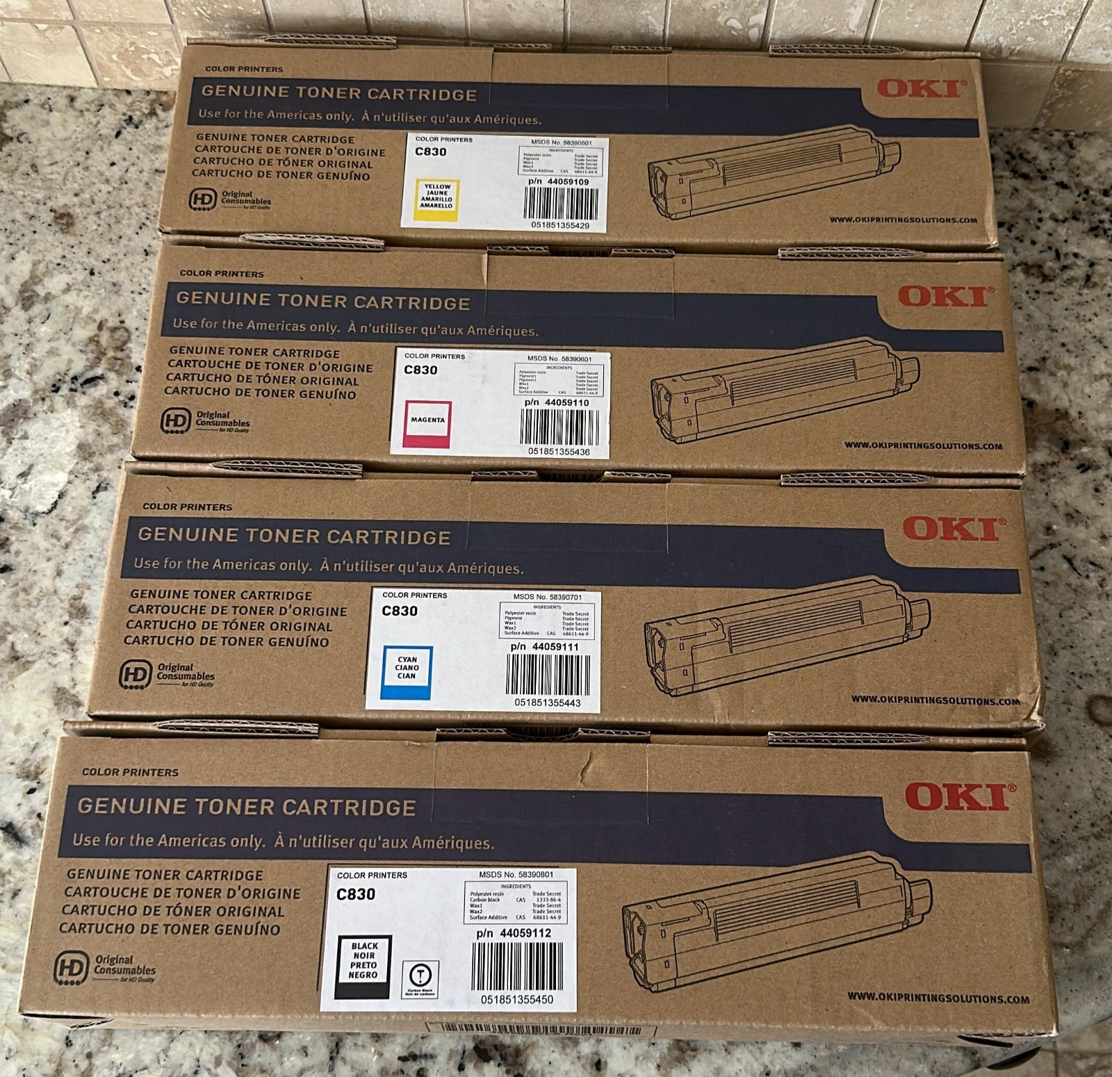 Set OF 4 OEM Oki Toner Cartridge for Oki 44059109, 110, 111, 112