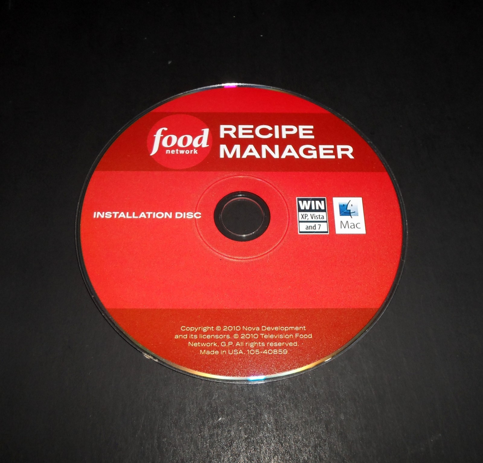 Food Network Recipe Manager (2010) Windows XP Vista 7 MAC Macintosh Disc Only