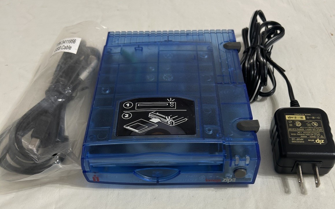 Iomega Zip Drive Z100USB Blue Clear with Original AC Adapter  USB Cable G2U