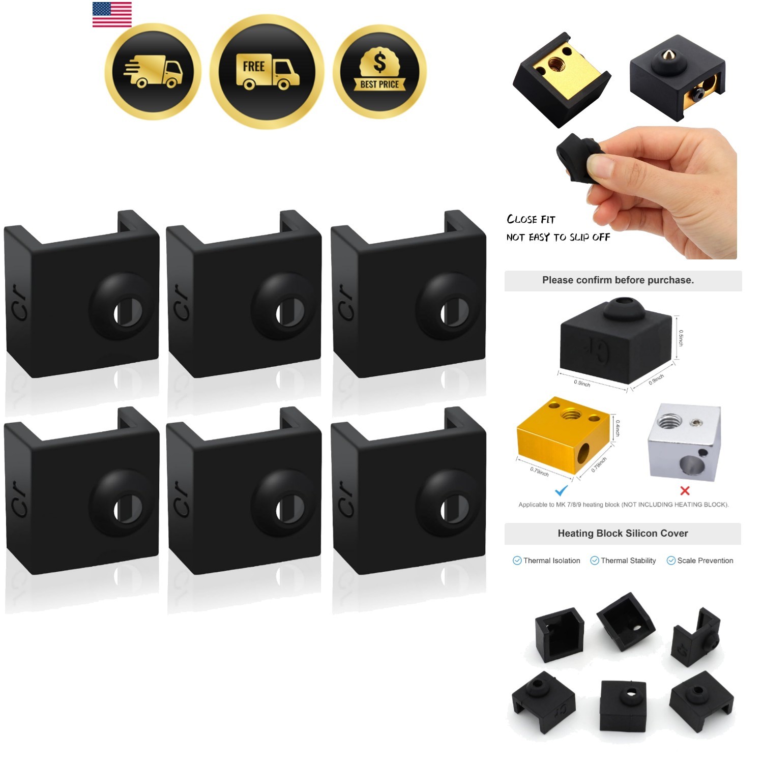 3D Silicone Sock Heater Block Cover for Creality Ender 3 5 Plus MK7 8 9 6 pcs