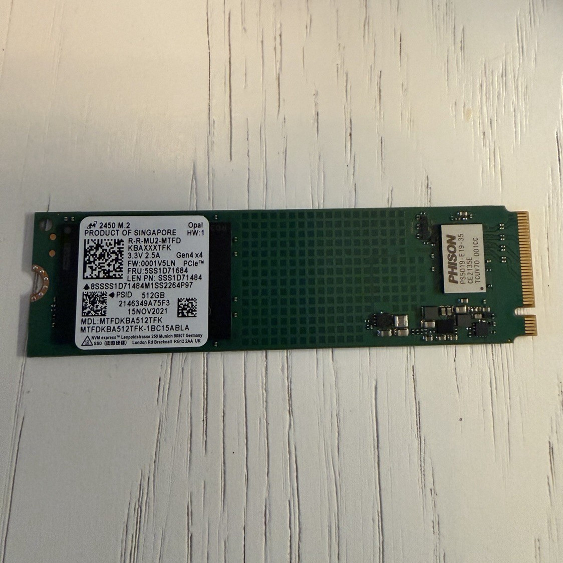 Micron 512GB 2450 M.2 NVMe PCIe Internal SSD Opal MTFDKBA512TFK-1BC15ABLA