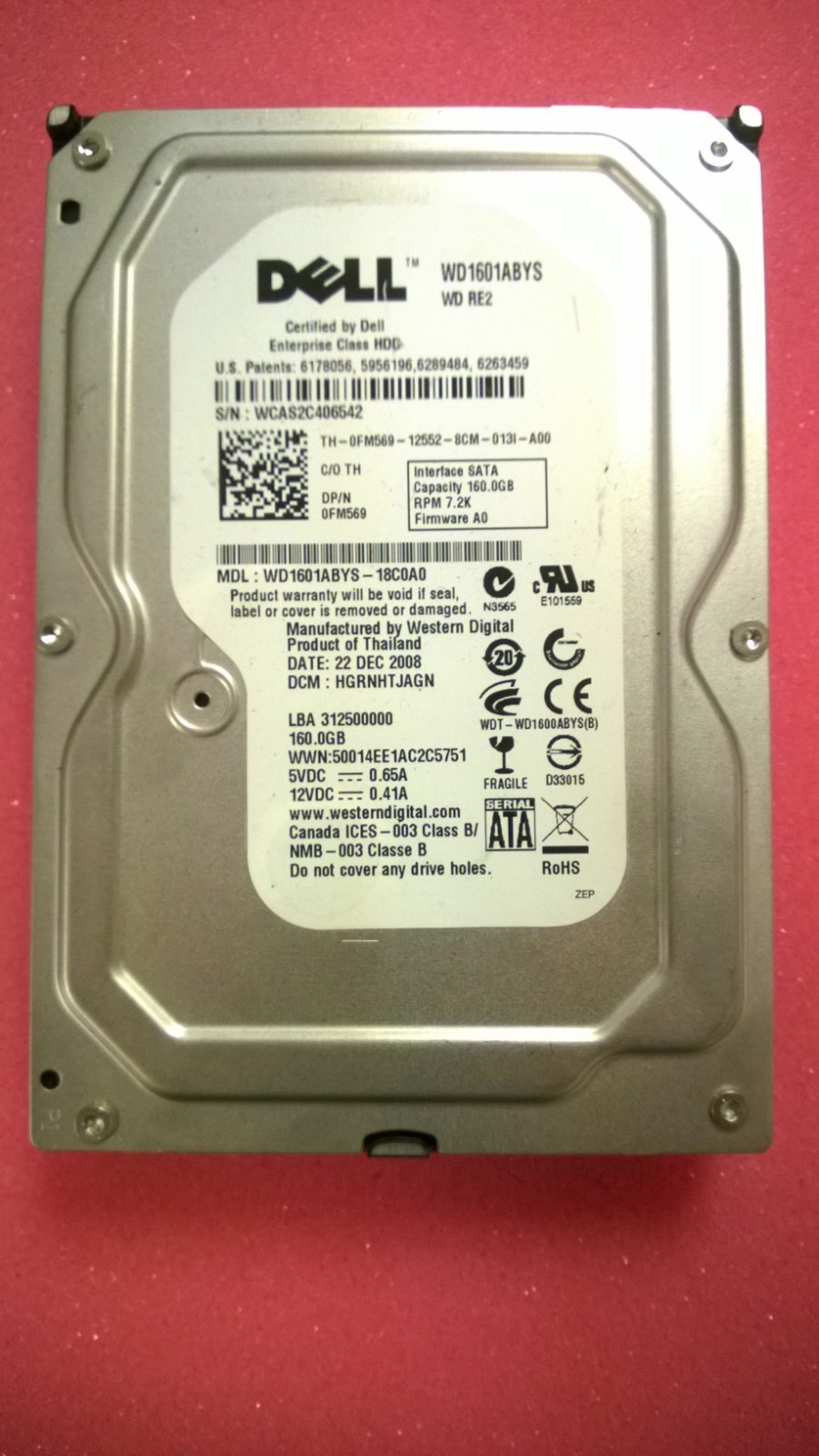 Western Digital WD1601ABYS-18C0A0 160GB Dell 0FM569 / FM569 3.5" SATA