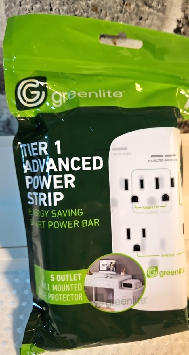 Greenlite 5 Outlet Wall Mount Energy Saving Smart Power Bar (1225 Joules Surge)