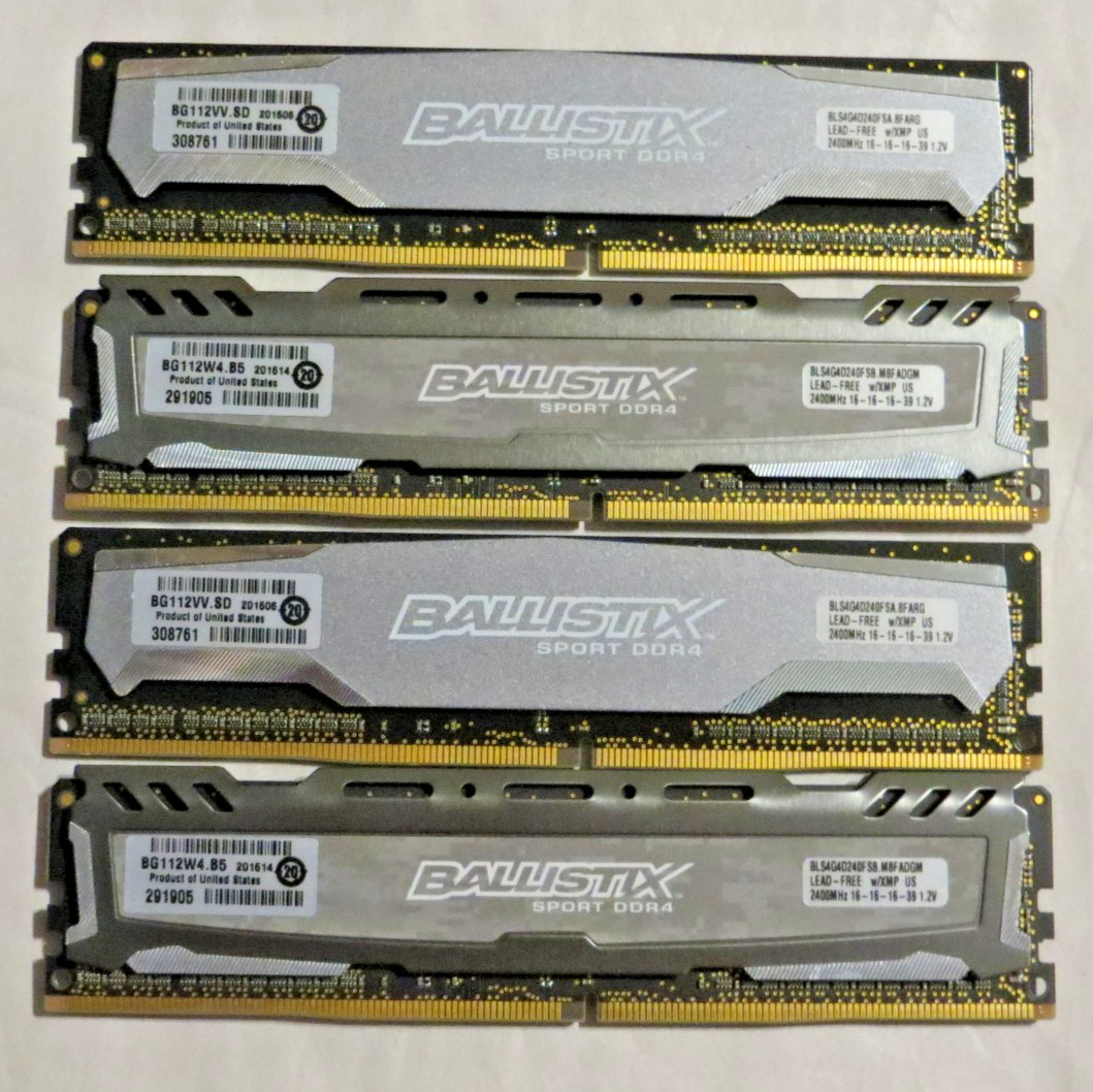16GB Kit 4x4GB DDR4 2400MHz Crucial Ballistix Sport Desktop RAM Matching Quad