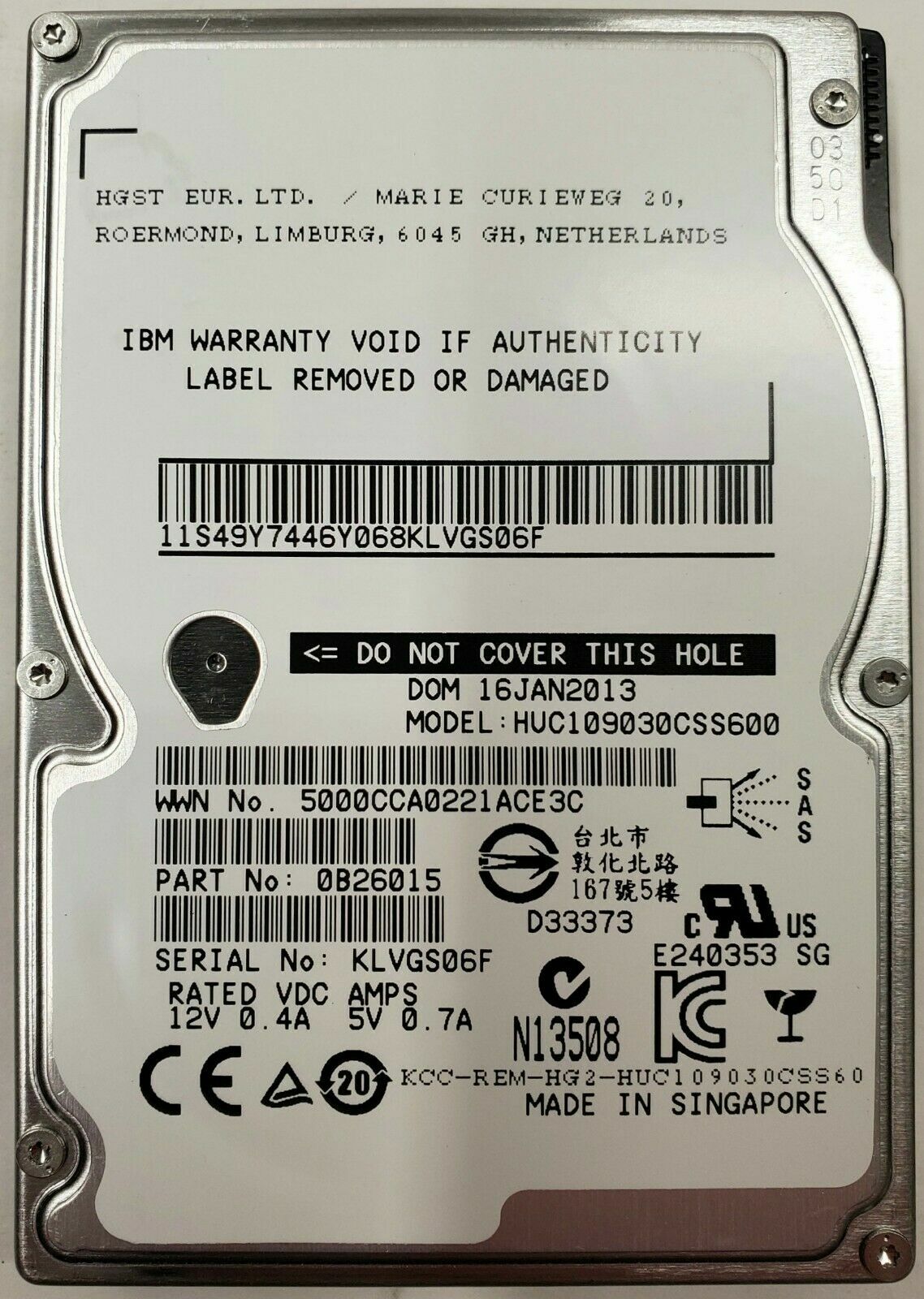 Genuine IBM 300GB SAS 2.5 DP 10k 10000rpm 2.5" SFF Enterprise Server HDD 0B26015