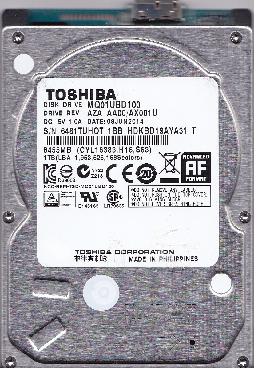 MQ01UBD100 p/n: HDKBD19AYA31 T 1TB Philippines JUN/2014 2.5" USB 3.0 TOSHIBA