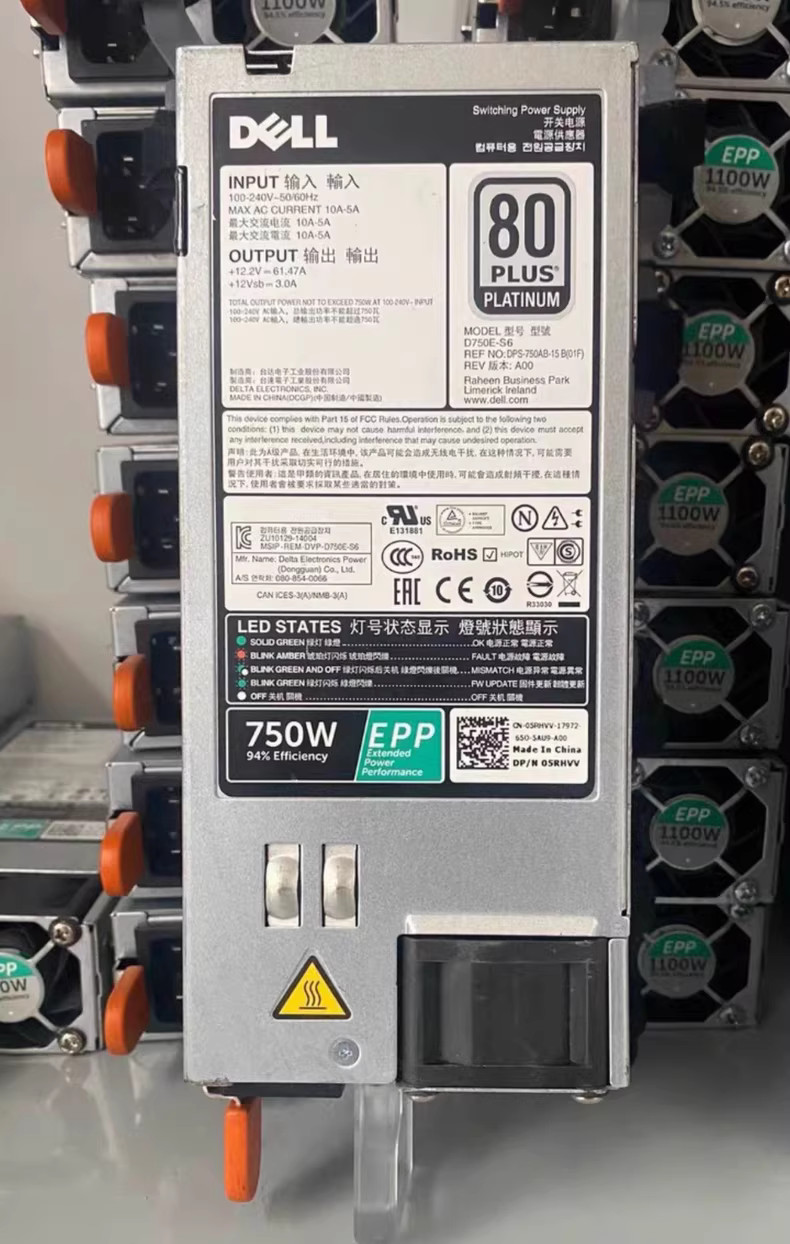 Dell 750W EPP PSU for R630 R640 R730 R740 Server Hot Swap Redundant Power Supply