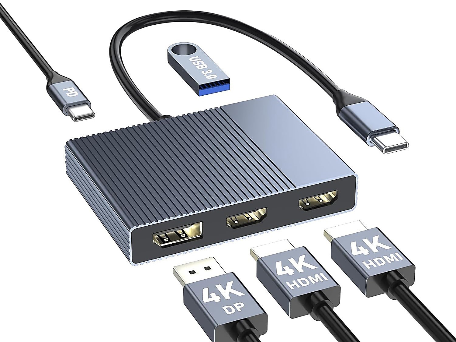 USB Type-C to Triple HDMI 4k Monitors Docking - Power Delivery and USB Outlet