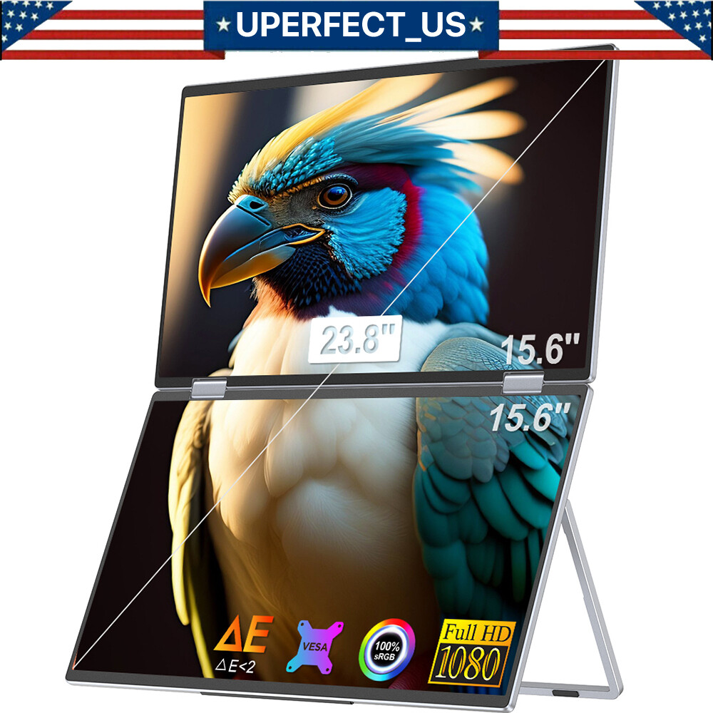 UPERFECT Dual UStation 15.6" Folding Monitor Dual Portable Display W/ Stand Used