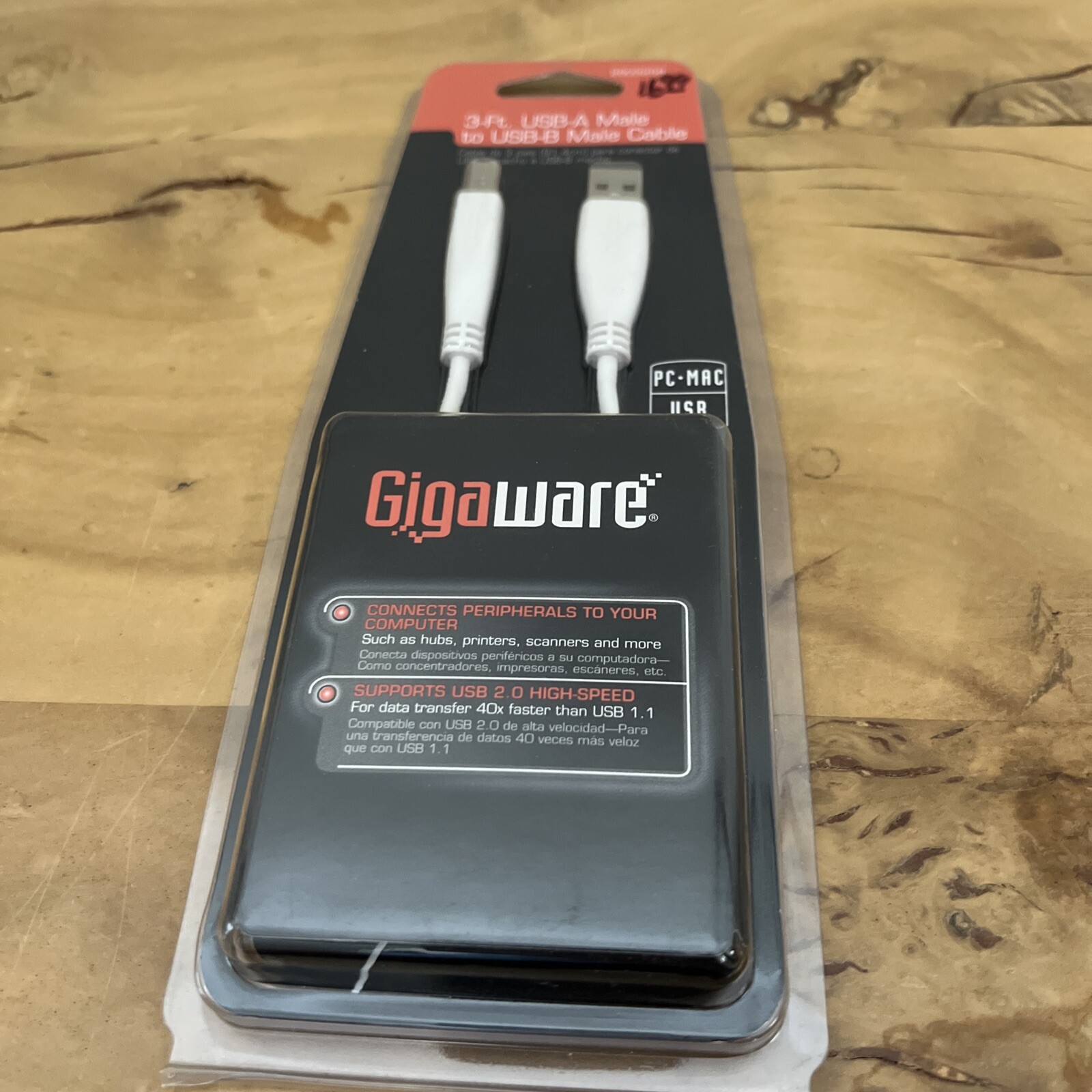GIGAWARE 260-3258 3-FT USB-A MALE to USB-B MALE  WHITE NETWORK CABLE PC-MAC/USB