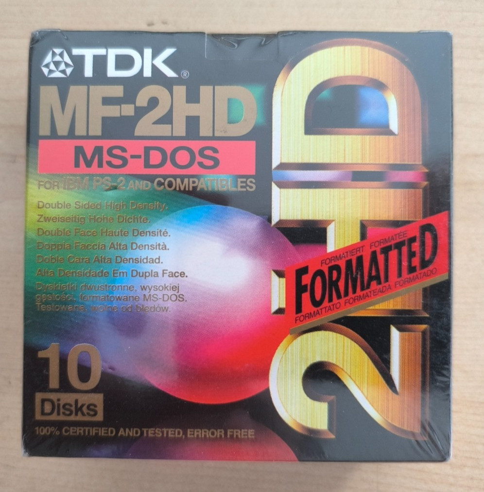 TDK MF-2HD MS-DOS 10 Floppy Disk 3.5" 1.44MB New Sealed Vintage