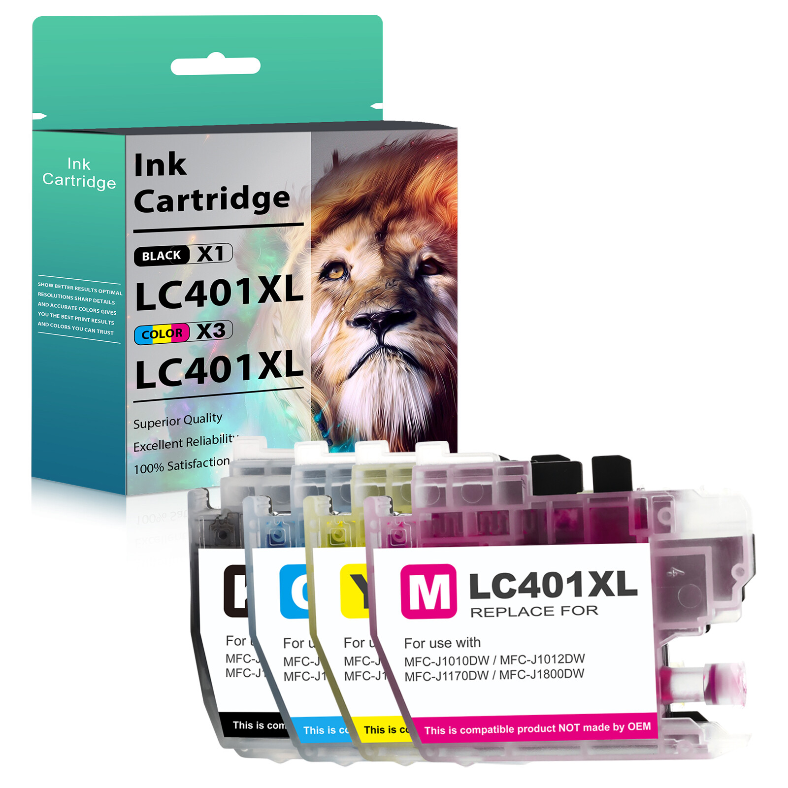 4Pcs LC401XL BCMY Ink Cartridge compatible for Brother MFC-J1010DW MFC-J1170DW