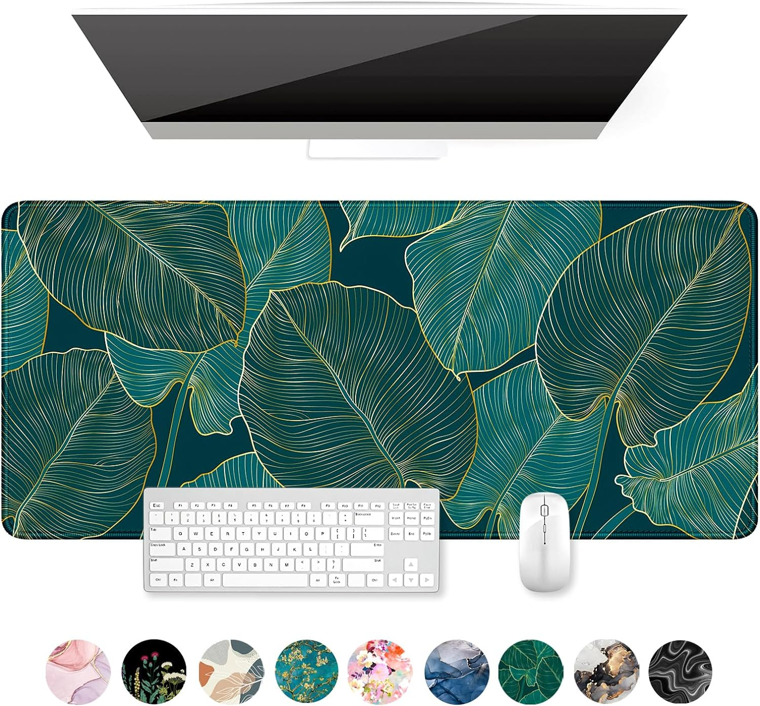 Desk Mat, Ultra Large Mouse Pad, XXL Gaming Mousepad, Green Tropical Leaves Desk