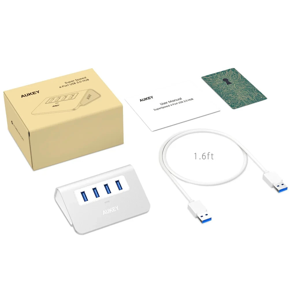 Aukey CB-H5 4-Port USB 3.0 Hub Aluminum Compact & Portable NEW