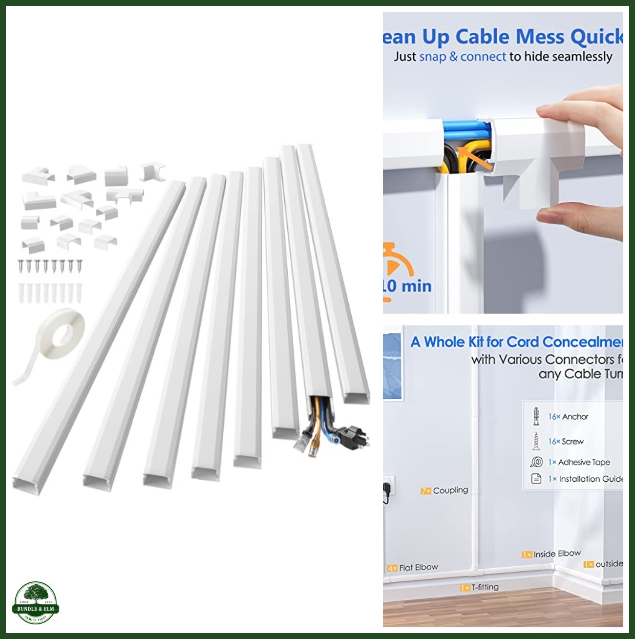 Yecaye TV Cord Hider, 125in Cord Cover, W1.18in H0.6in, White
