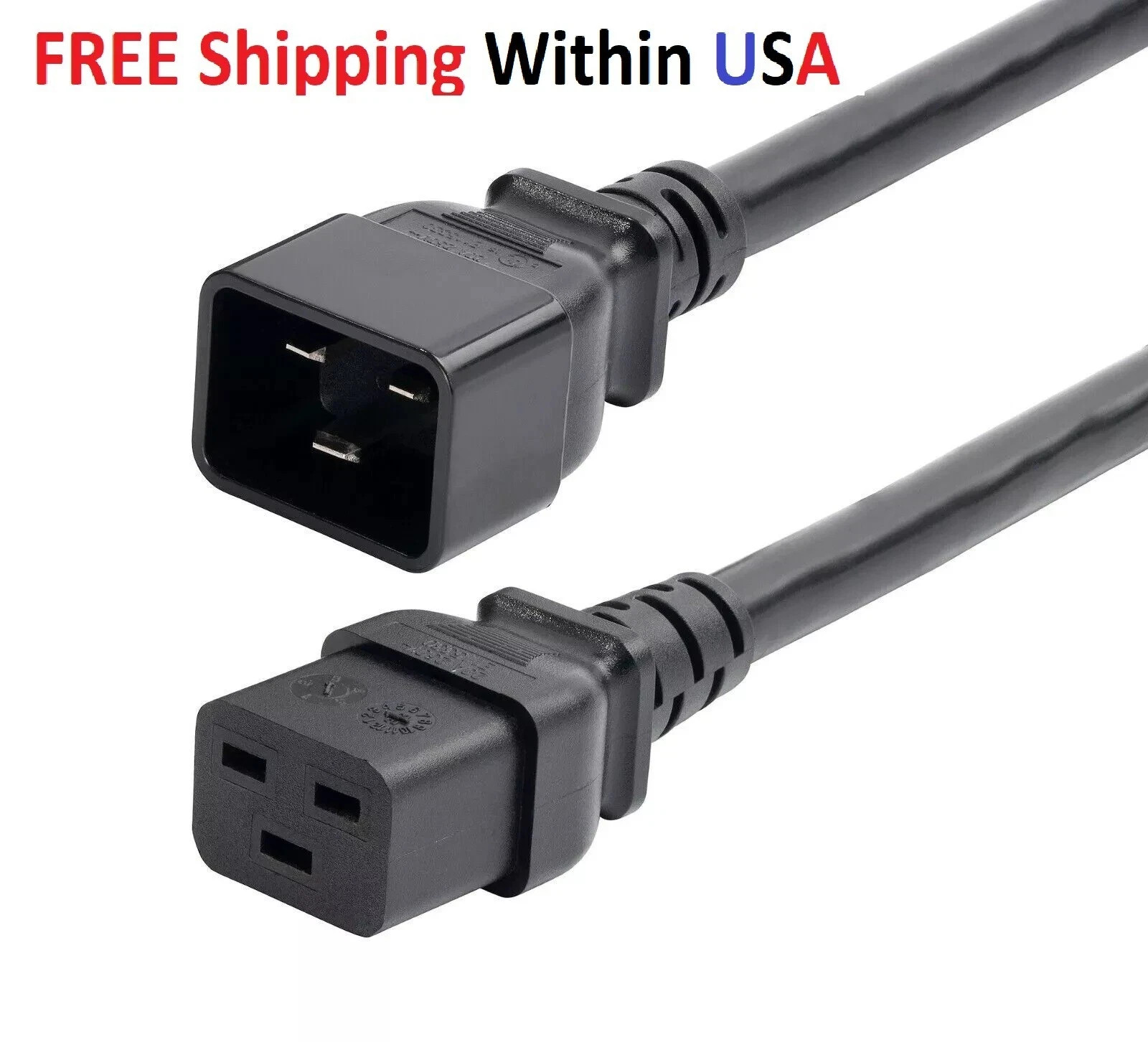 LOT (6), 6ft Black Heavy Duty Power Cord IEC60320 C19 to C20 12AWG 20A/250V PDU
