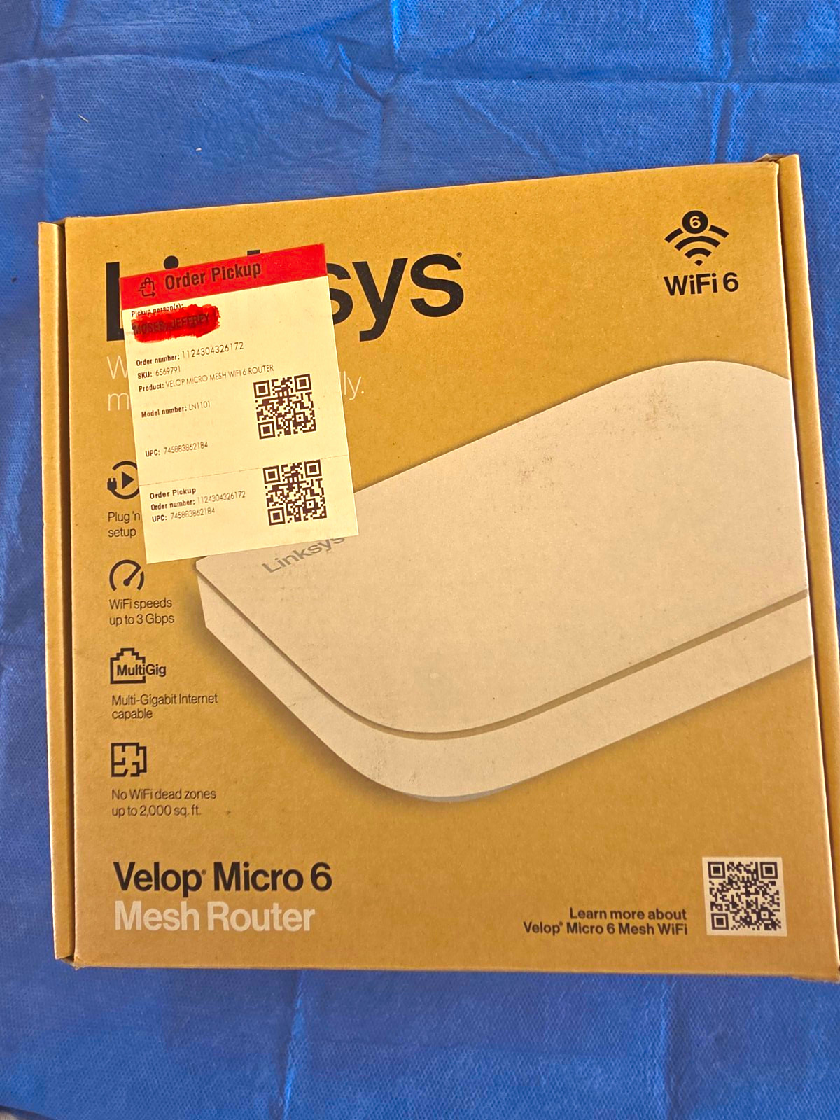 Linksys Velop Micro 6 WiFi 6 Mesh Router 4 LAN Multi-Gig White RJ-45, Never Used