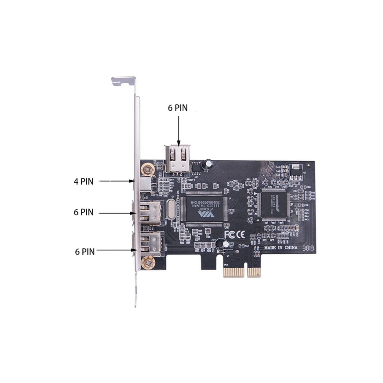 4 Ports (3 x 6 Pin and 1 x 4 Pin) PCI Ex1 to External IEEE 1349 Adapter Card P