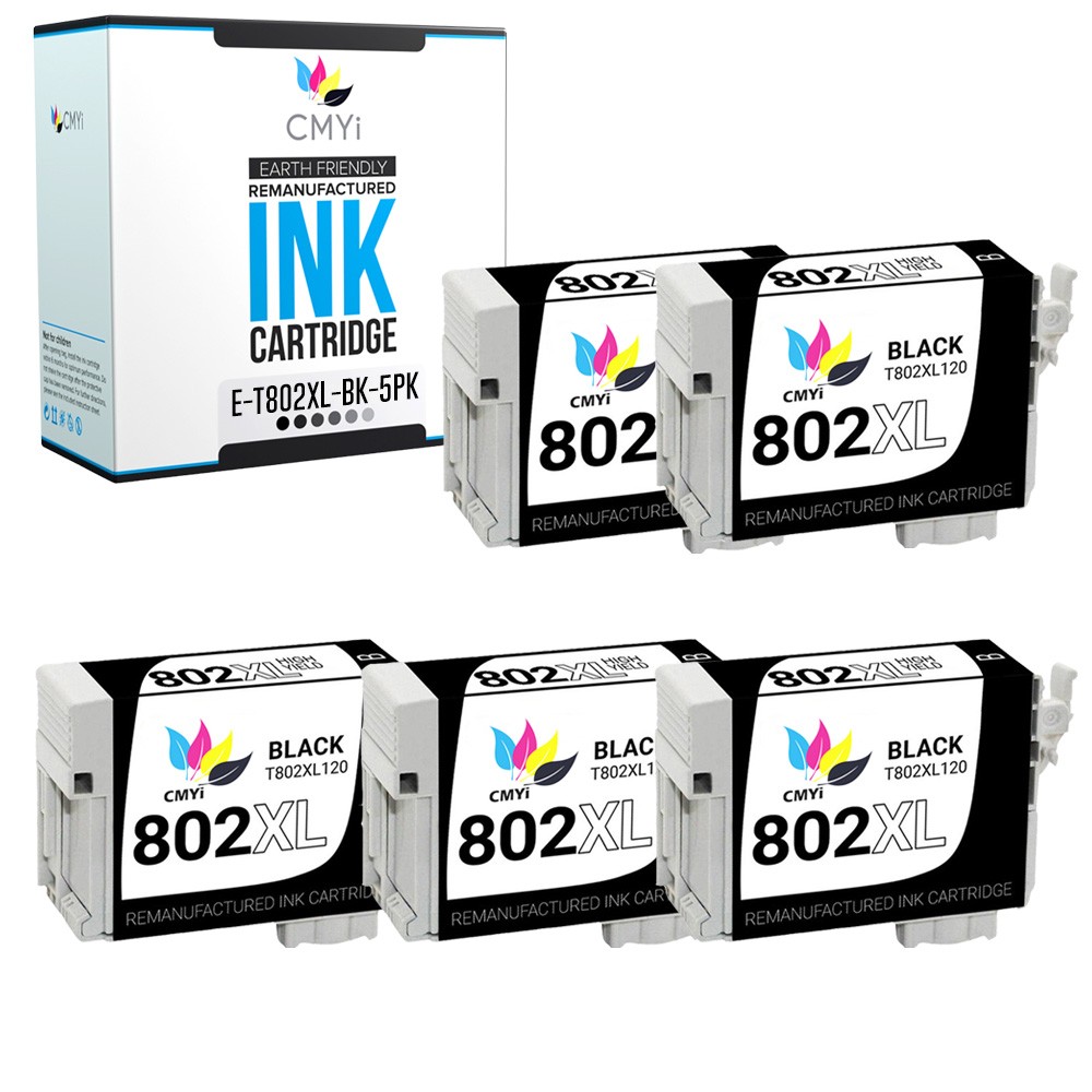 5PK 802XL 802 XL Black Ink Cartridge for Epson T802XL Workforce Pro EC WF-4720