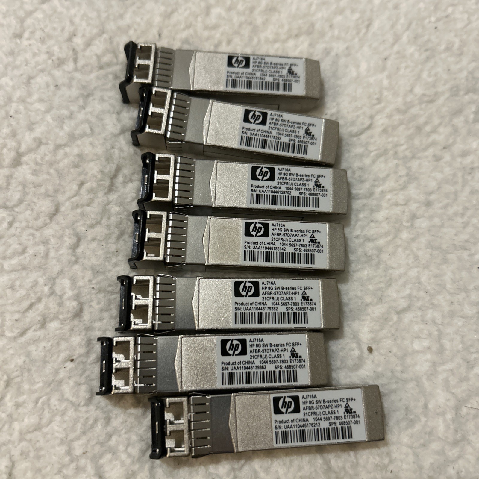 Used Lot of 7 Genuine HP 8G SW FC SFP+ (AJ718A) Transceiver Modules