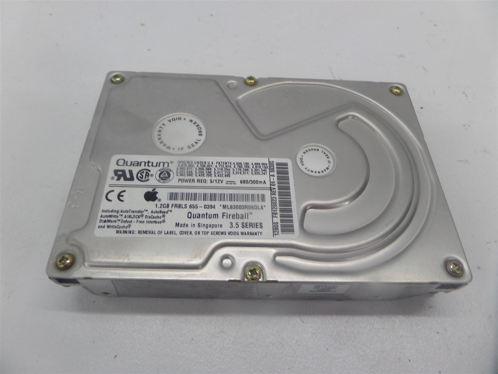 Vintage Apple Quantum Fireball FB12S012 1.2GB 3.5" SCSI Hard Drive