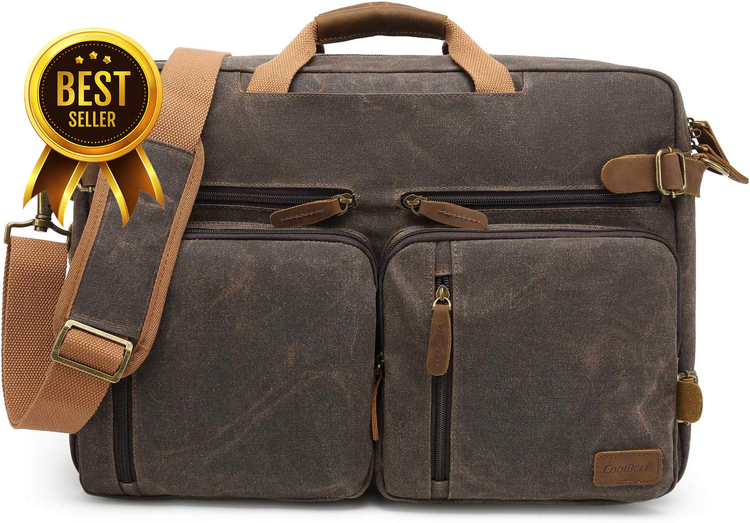 17.3-Inch Brown Waxed-Canvas Convertible Vintage Laptop Messenger and Backpack