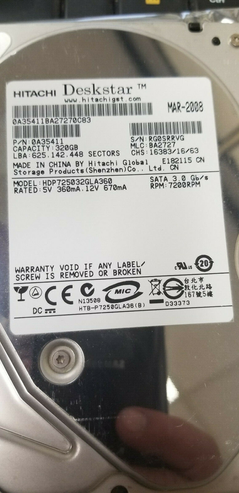 Hitachi HUA722020ALA331 MLC BA2727 PN 0F10629 2TB 3.5" Hard Drive