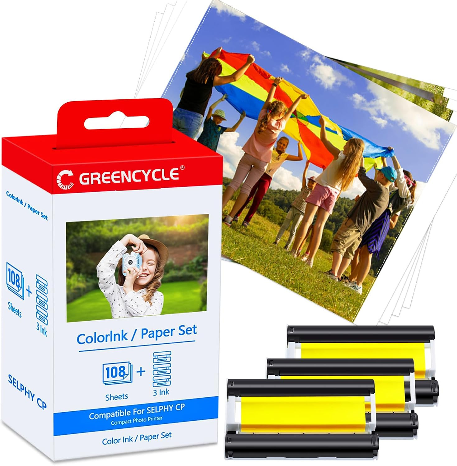 Color Ink Paper Set 4x6 108 Sheets for Canon SELPHY CP1500 CP1300 CP1200