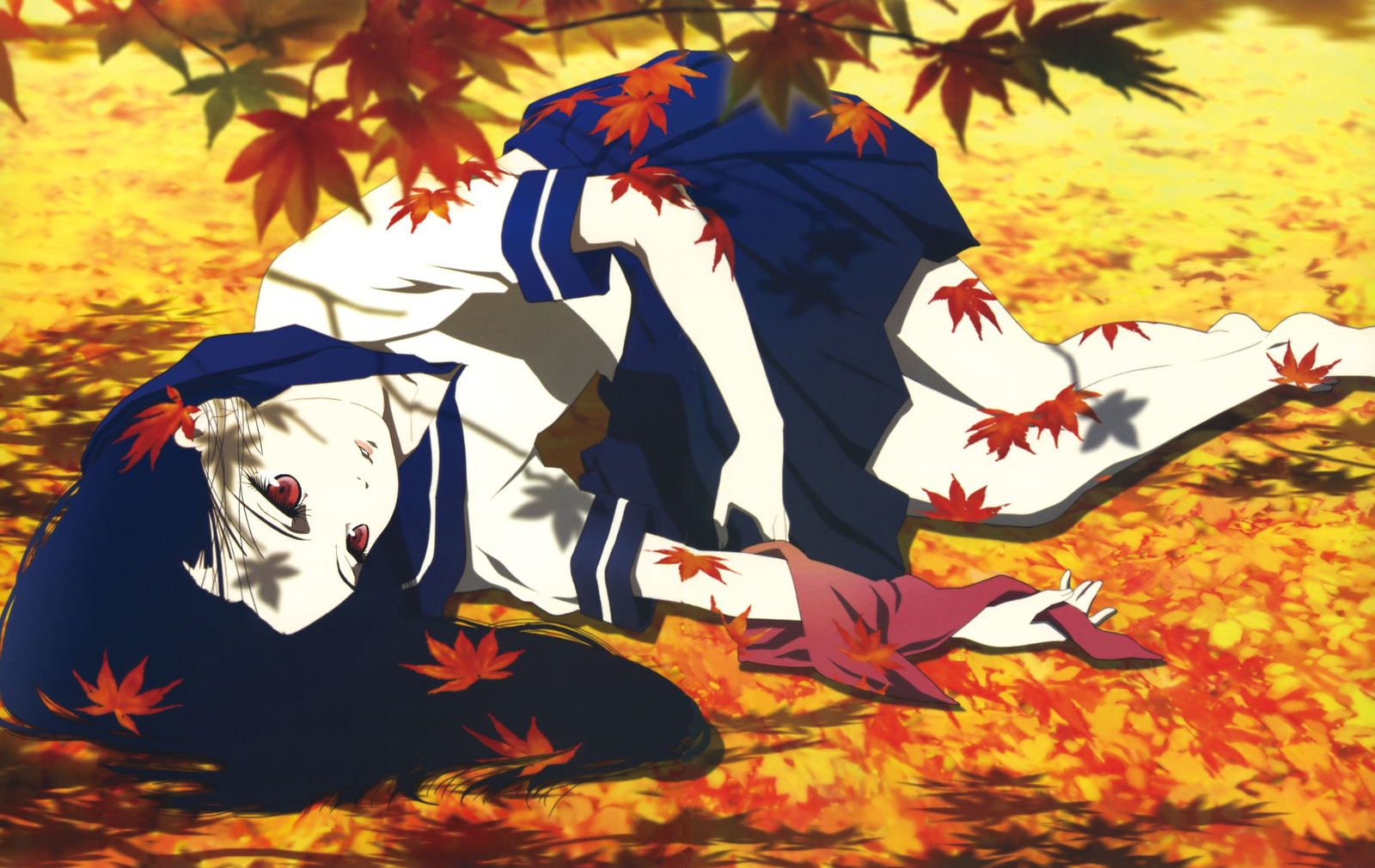 Landscape jigoku shoujo enma ai leaves fall blue hair Custom Gaming Mat Desk