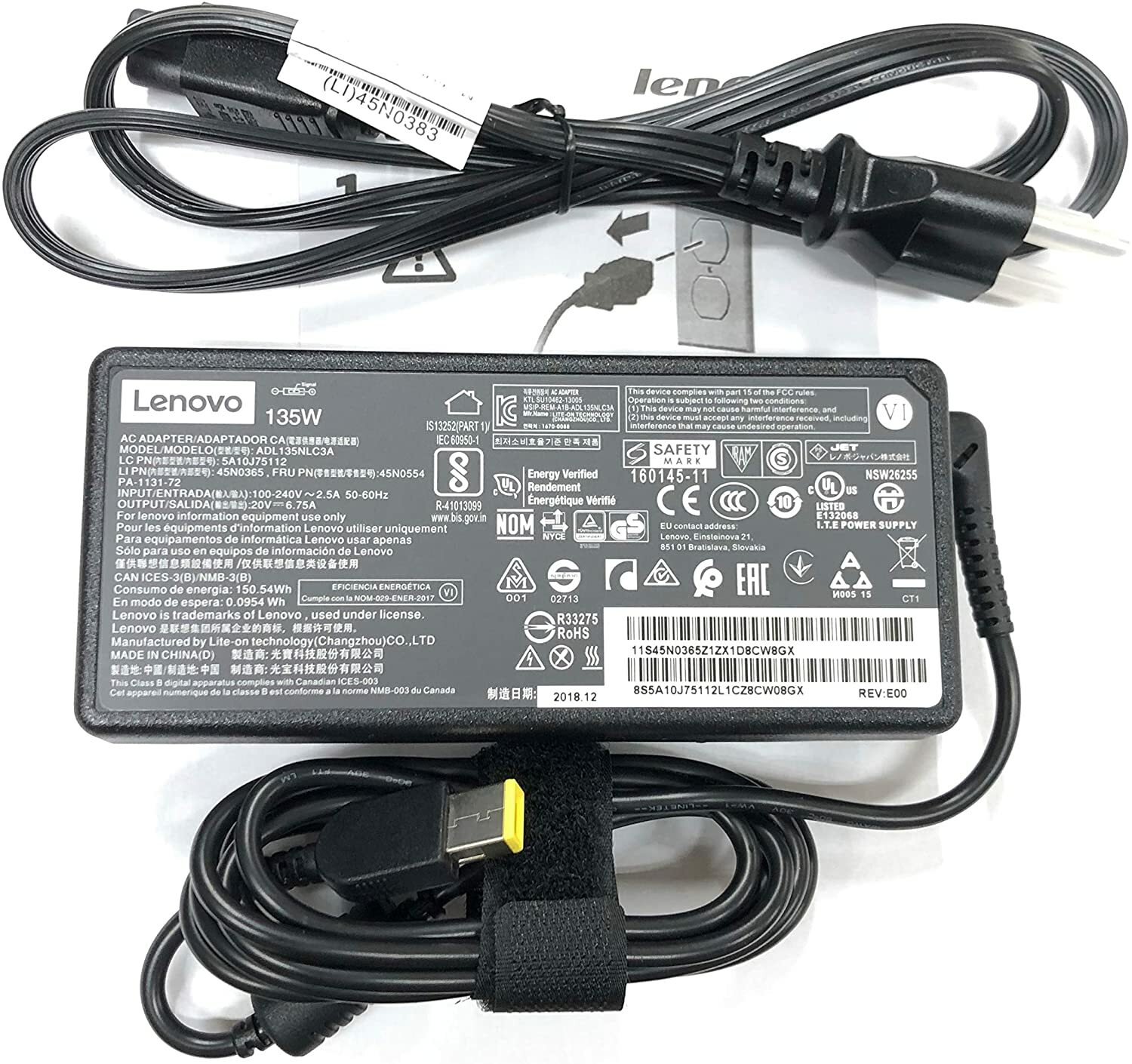 Original LENOVO 135W 20V 6.75A ADL135NLC2A 45N0367 45N0556 AC Adapter Charger