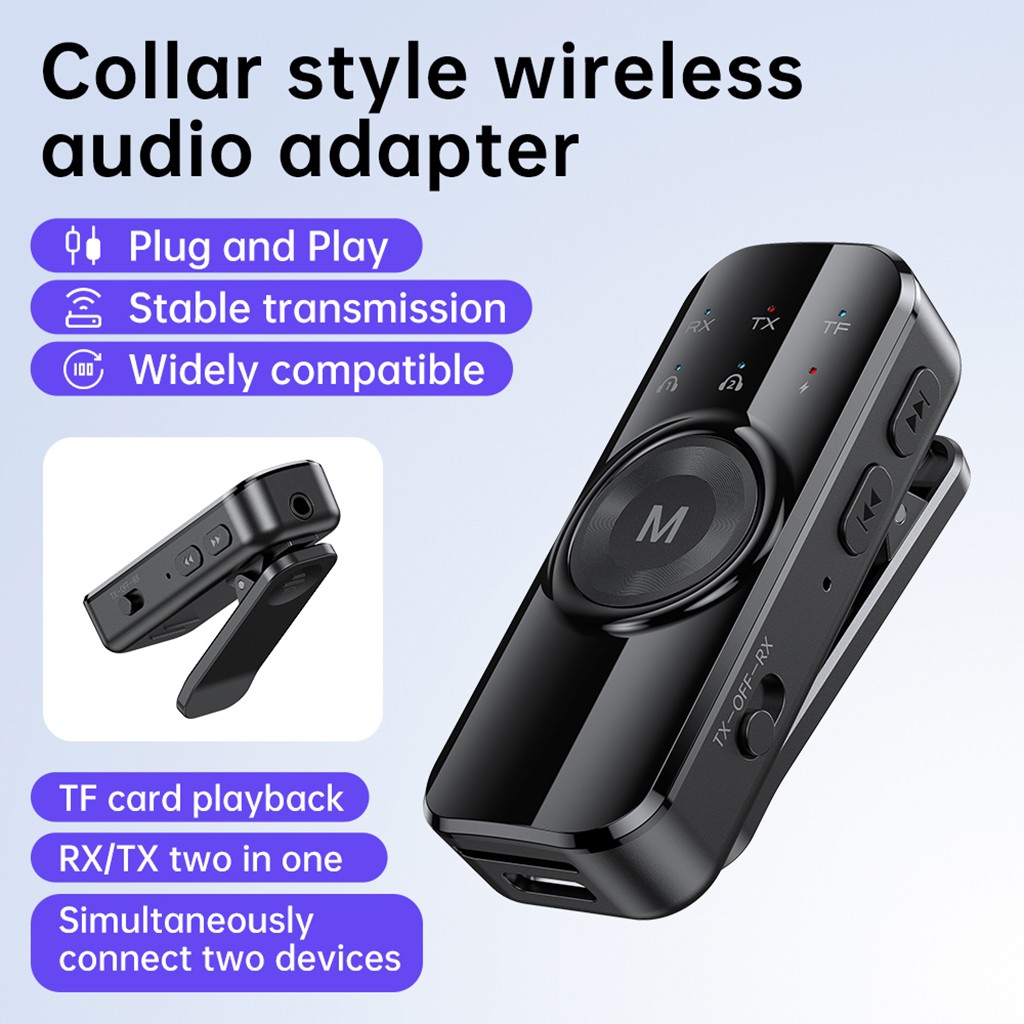 Portable Clip-on BT 6.0 Dual TX/RX AUX Adapter for Car HF Nav TF Music