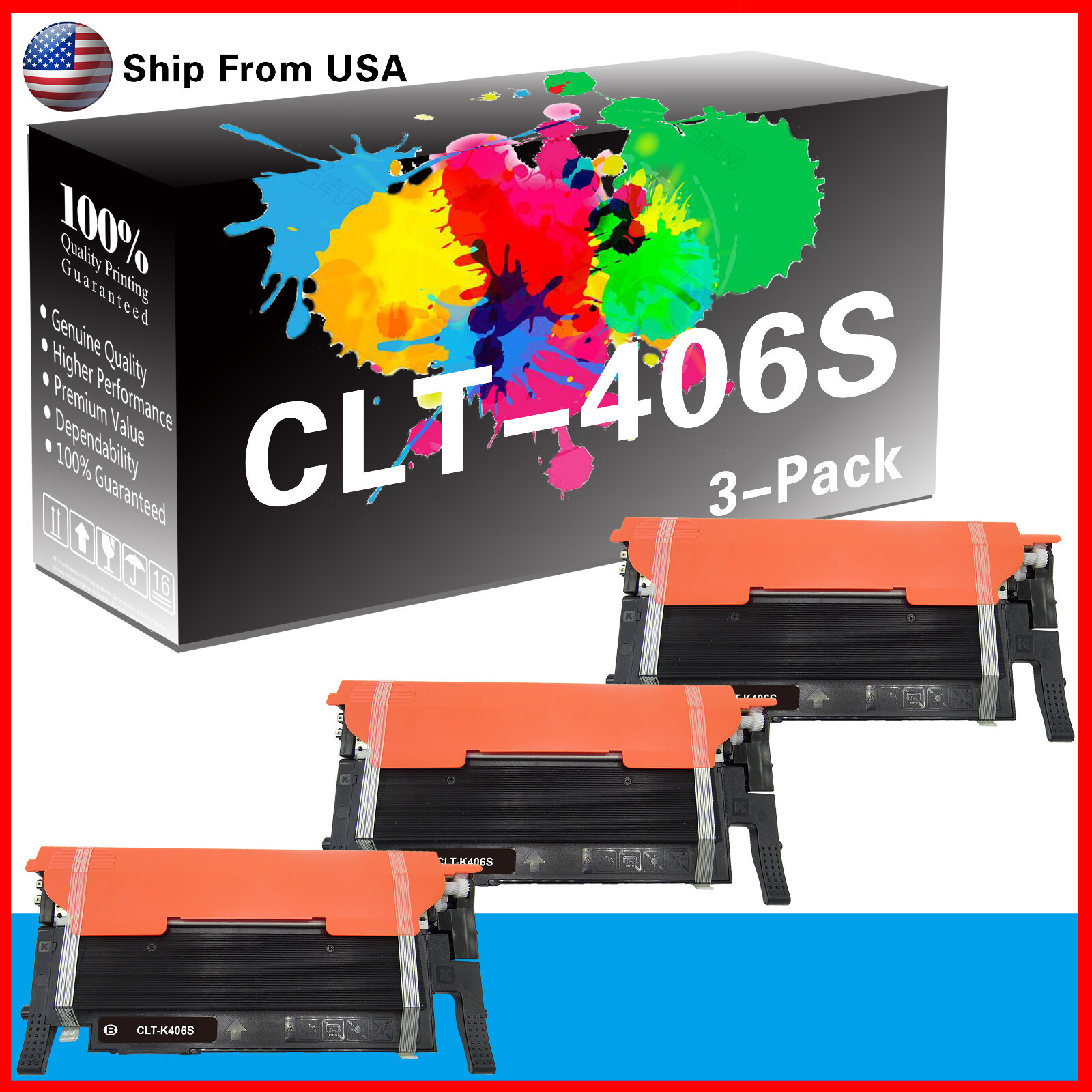 CLT-406S CLT-K406S Toner Cartridge for C460 CLX-3300 Printer (3PK,Black)