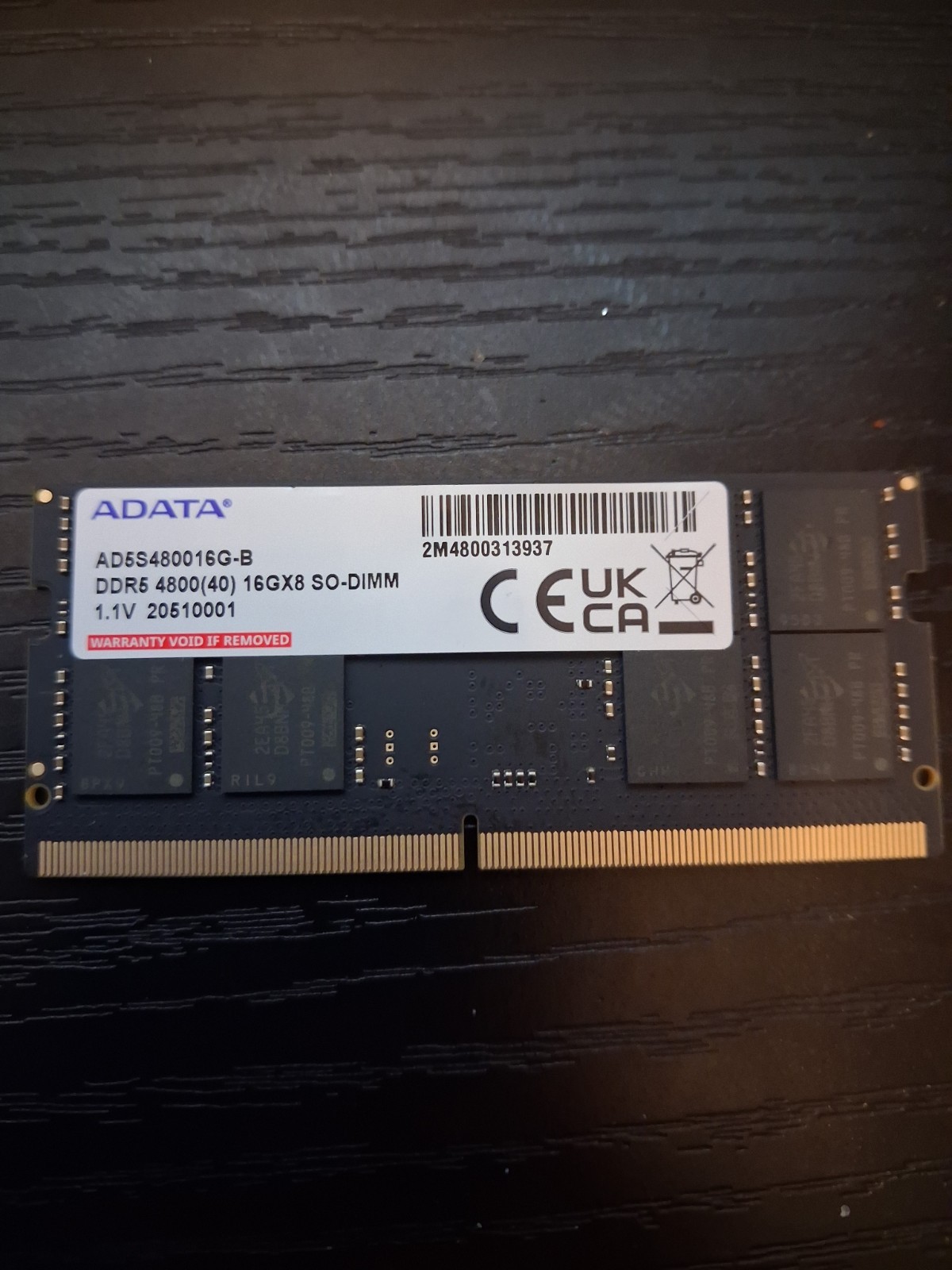 ADATA 16GB (1x16GB) DDR5 4800 SO-DIMM 262-Pin ECC LAPTOP RAM AD5S480016G-B