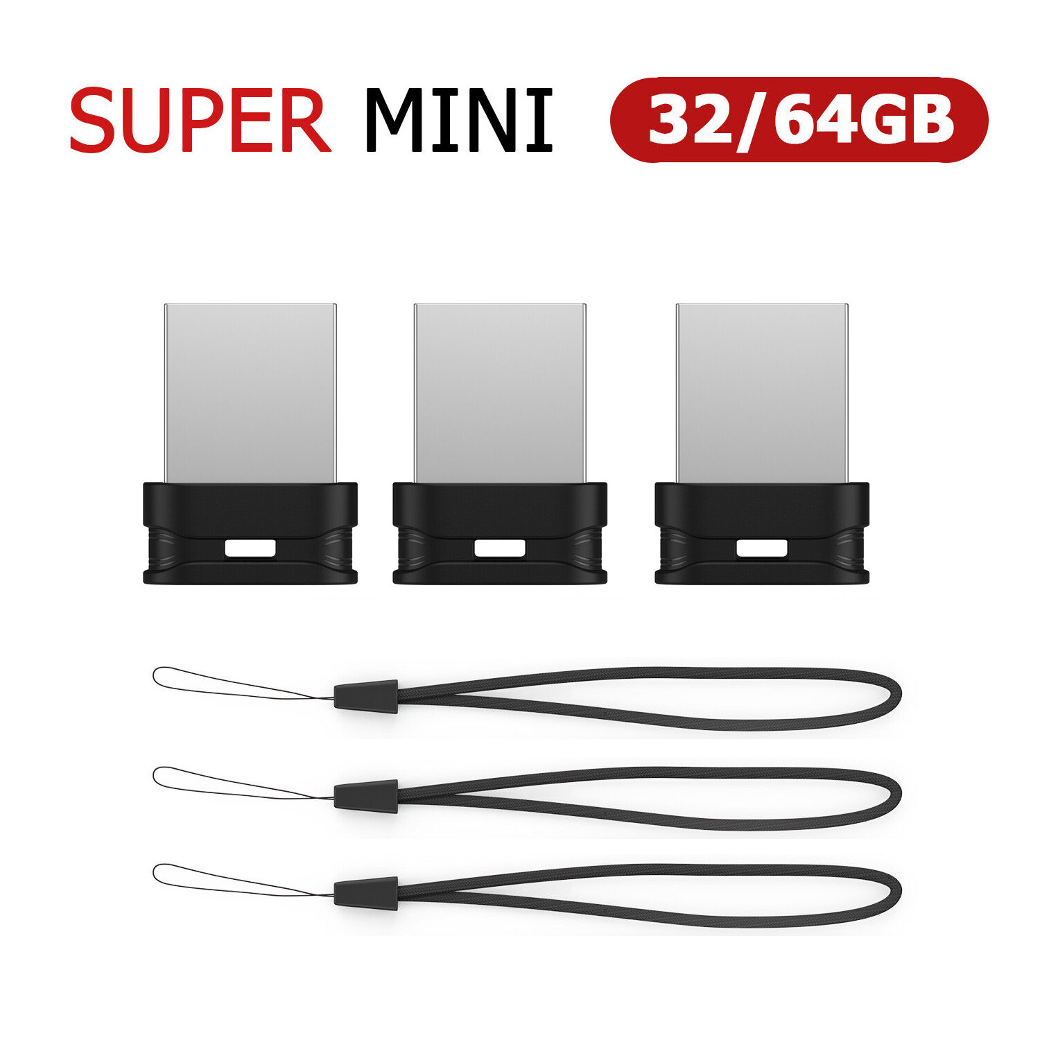 3Pack 32GB 64GB USB 2.0 Flash Drive Mini Memory Stick Thumb Drives For PC Laptop